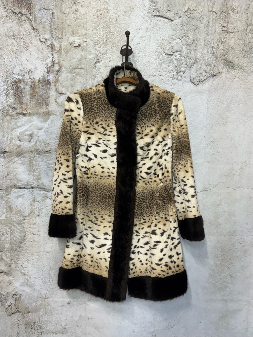 Vintage Brown & Cream Faux Fur Pea Coat